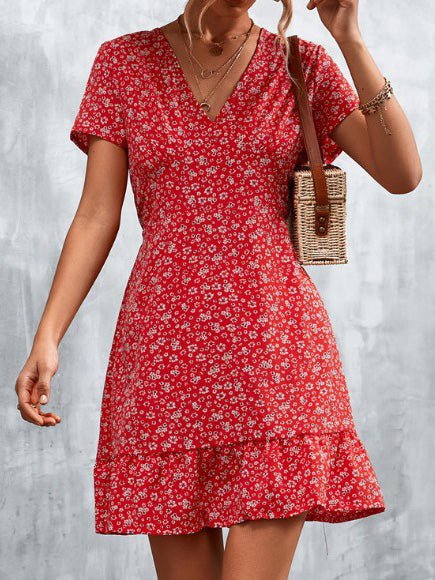 Floral V-Neck Short Sleeve Dress Sai Feel