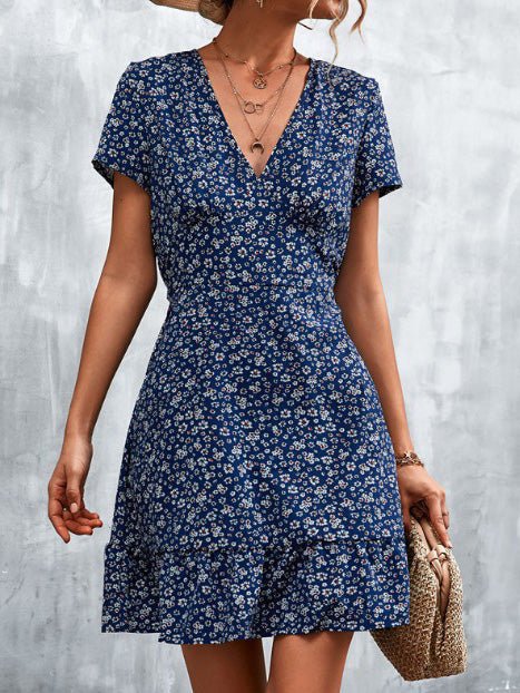 Floral V-Neck Short Sleeve Dress Sai Feel