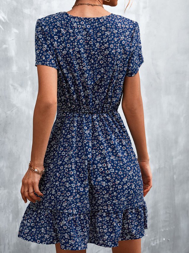 Floral V-Neck Short Sleeve Dress Sai Feel