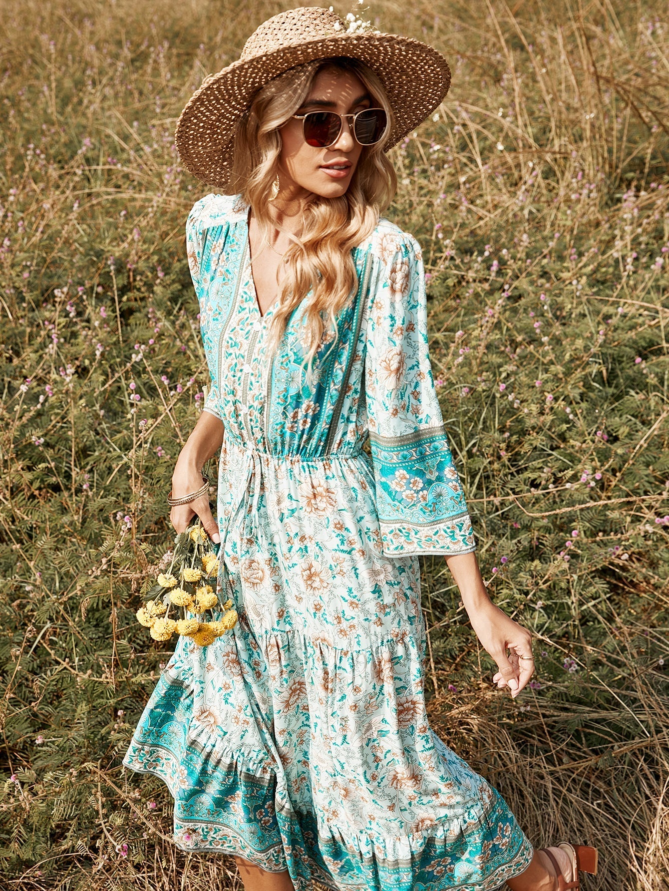 Floral green maxi dress Sai Feel