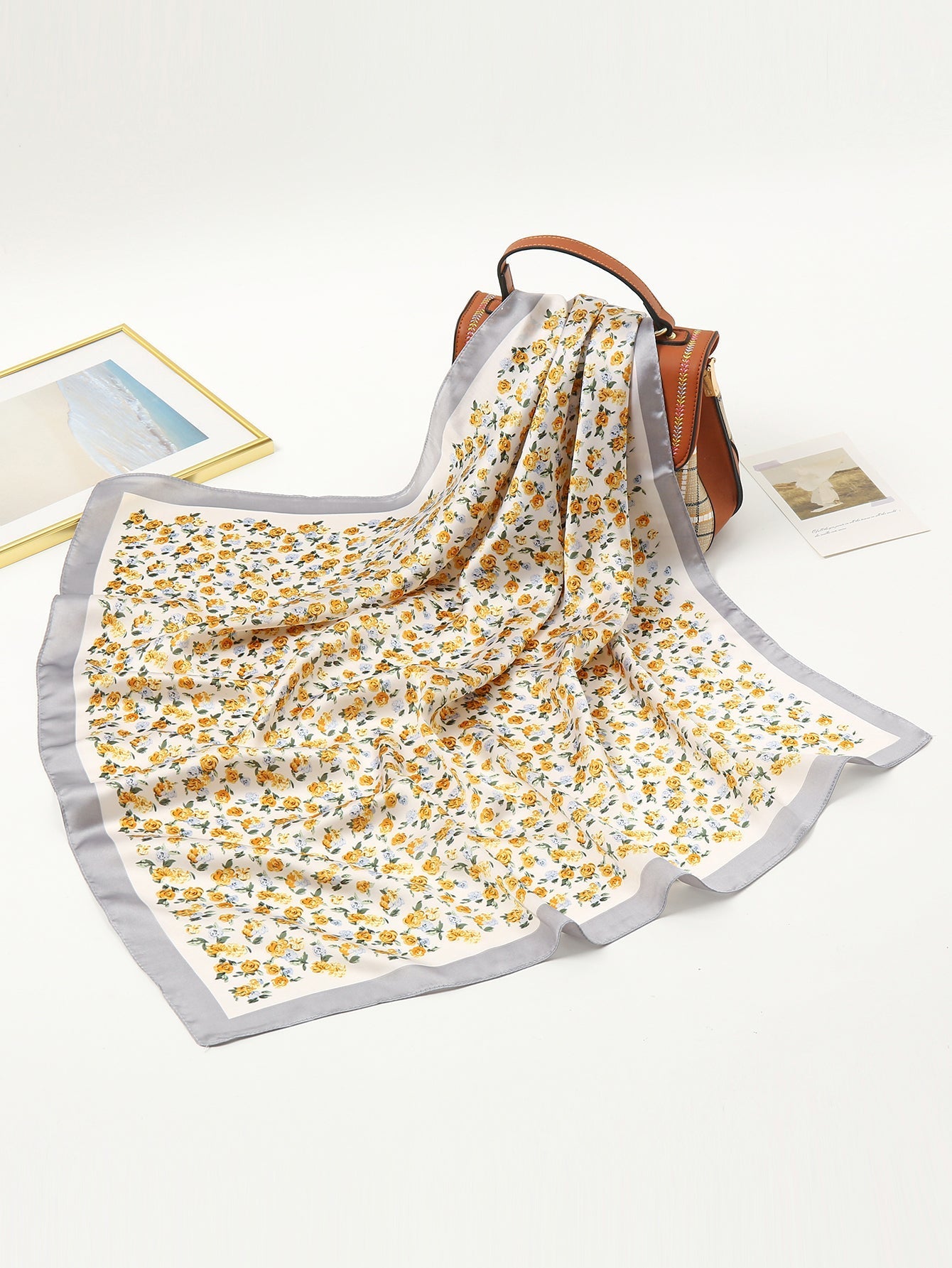 Floral pattern printed chiffon square scarf Sai Feel