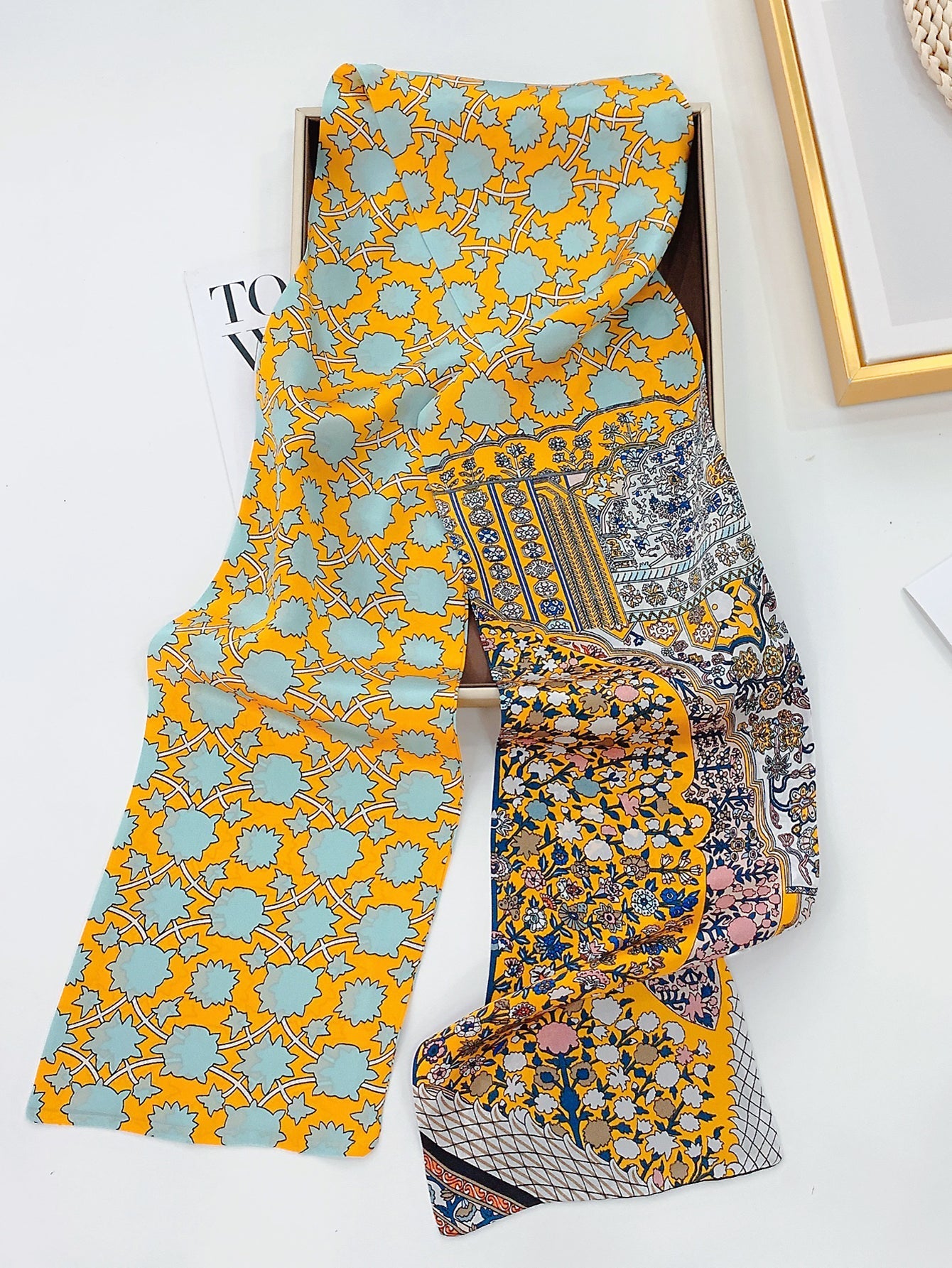 Floral print handbag 100% silk scarf Sai Feel