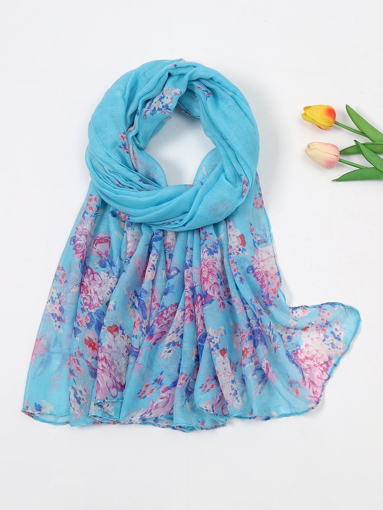 Floral striped silky scarf Sai Feel