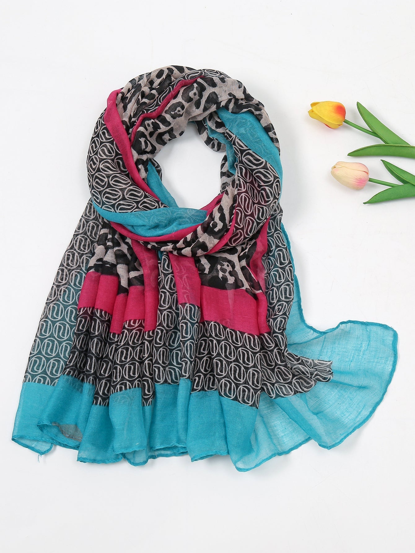 Floral striped silky scarf Sai Feel