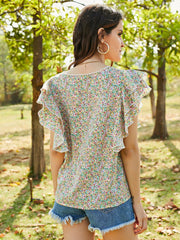 Flower Chiffon Shirt V-neck Polka-dot Short-sleeve Top Blouse Sai Feel