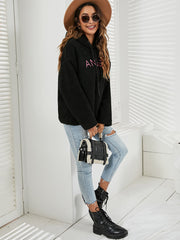 Fluffy Letter Print Sherpa Hoodie Sai Feel