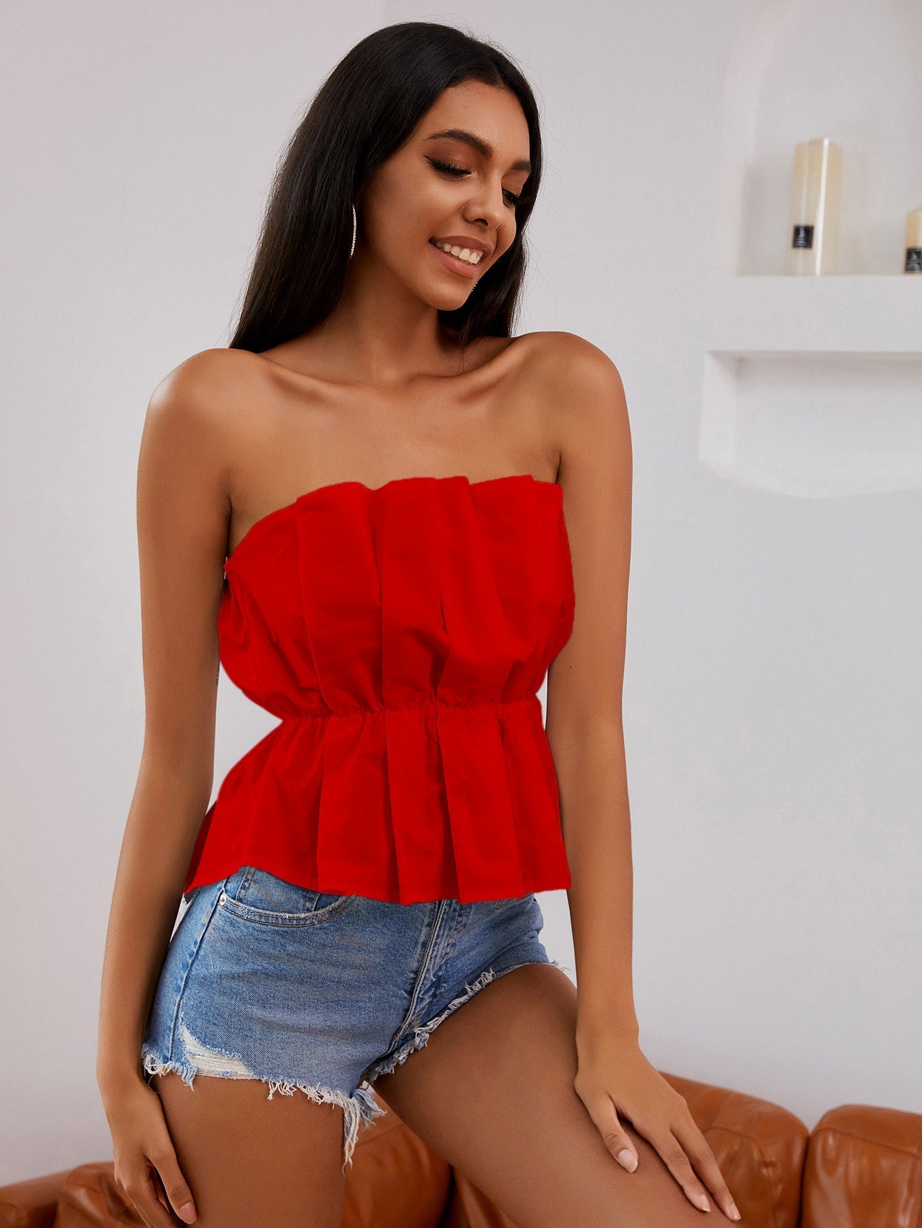 Fold Pleat Tube Peplum Top Sai Feel