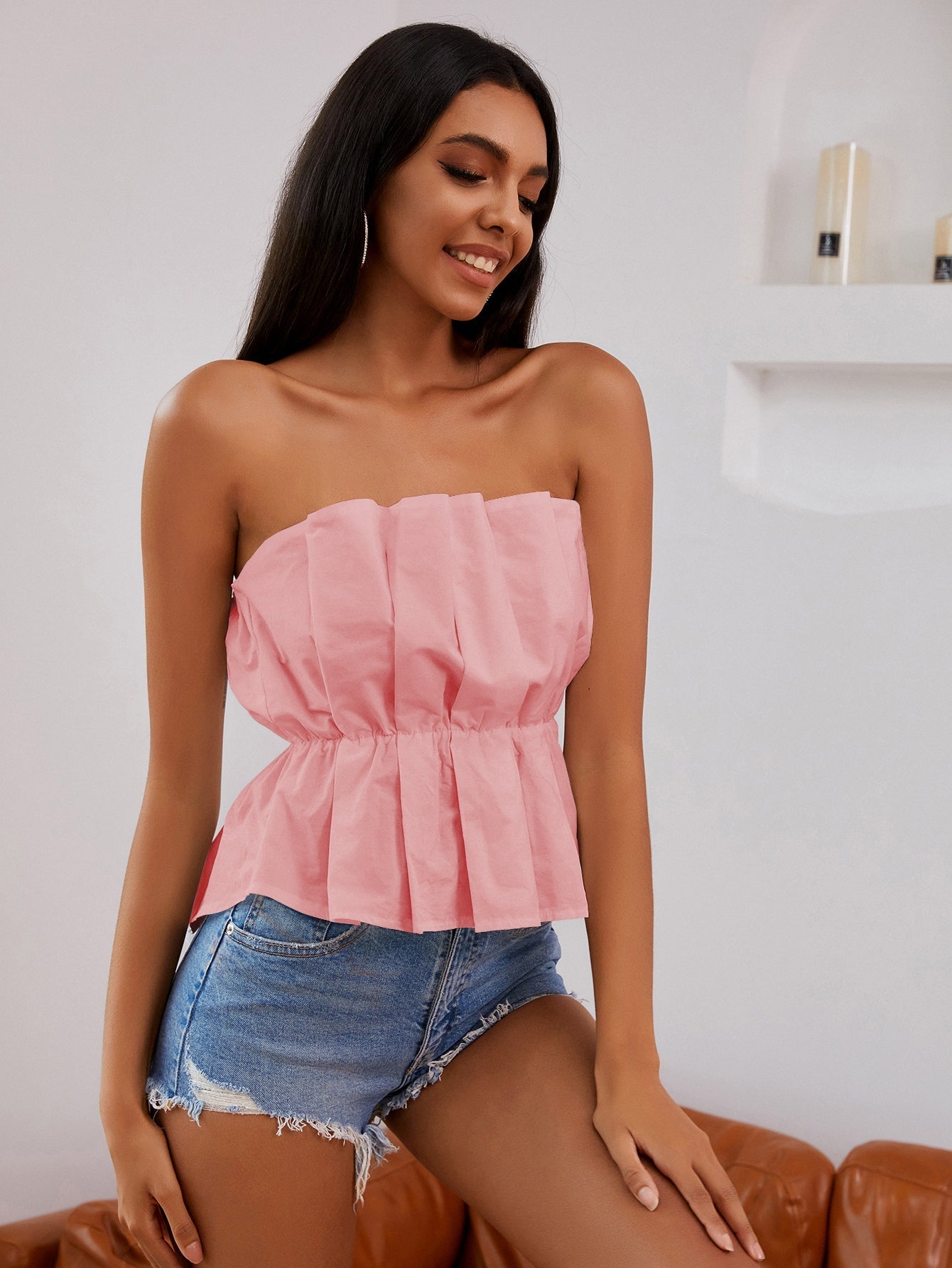 Fold Pleat Tube Peplum Top Sai Feel