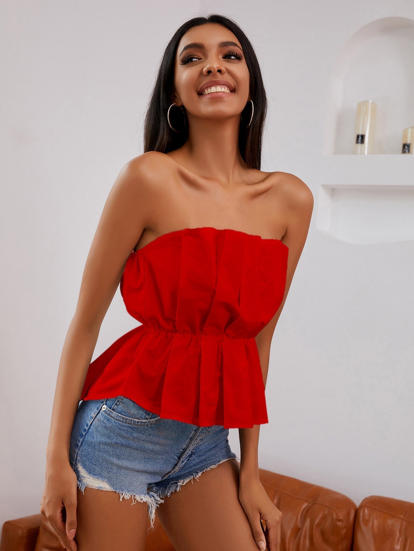 Fold Pleat Tube Peplum Top Sai Feel