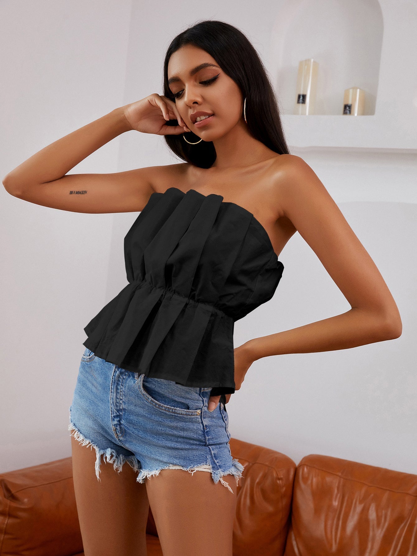 Fold Pleat Tube Peplum Top Sai Feel