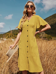 Fresh and Casual Lotus Leaf Sleeve Yellow Dress Sai Feel