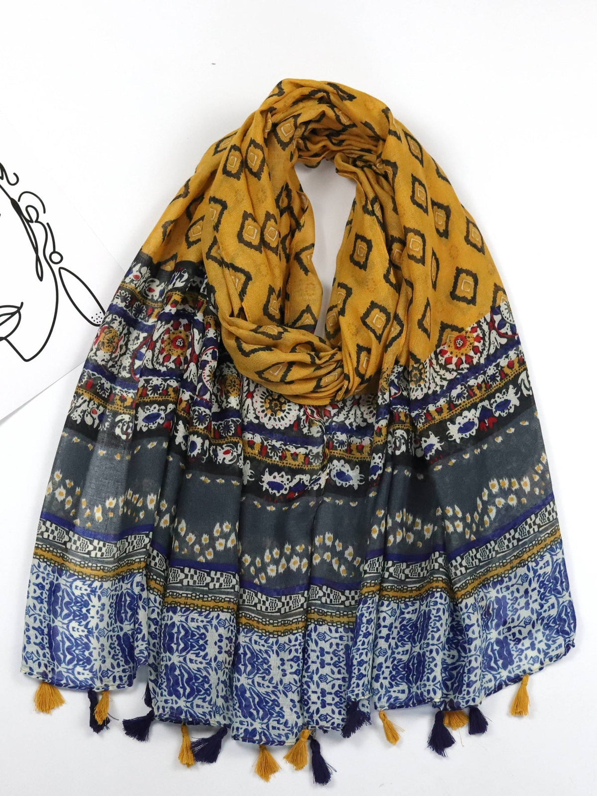 Fringed floral scarf Sai Feel