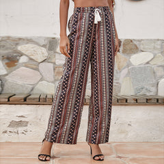 Geometric Print Wide Leg Drawstring Pants Sai Feel