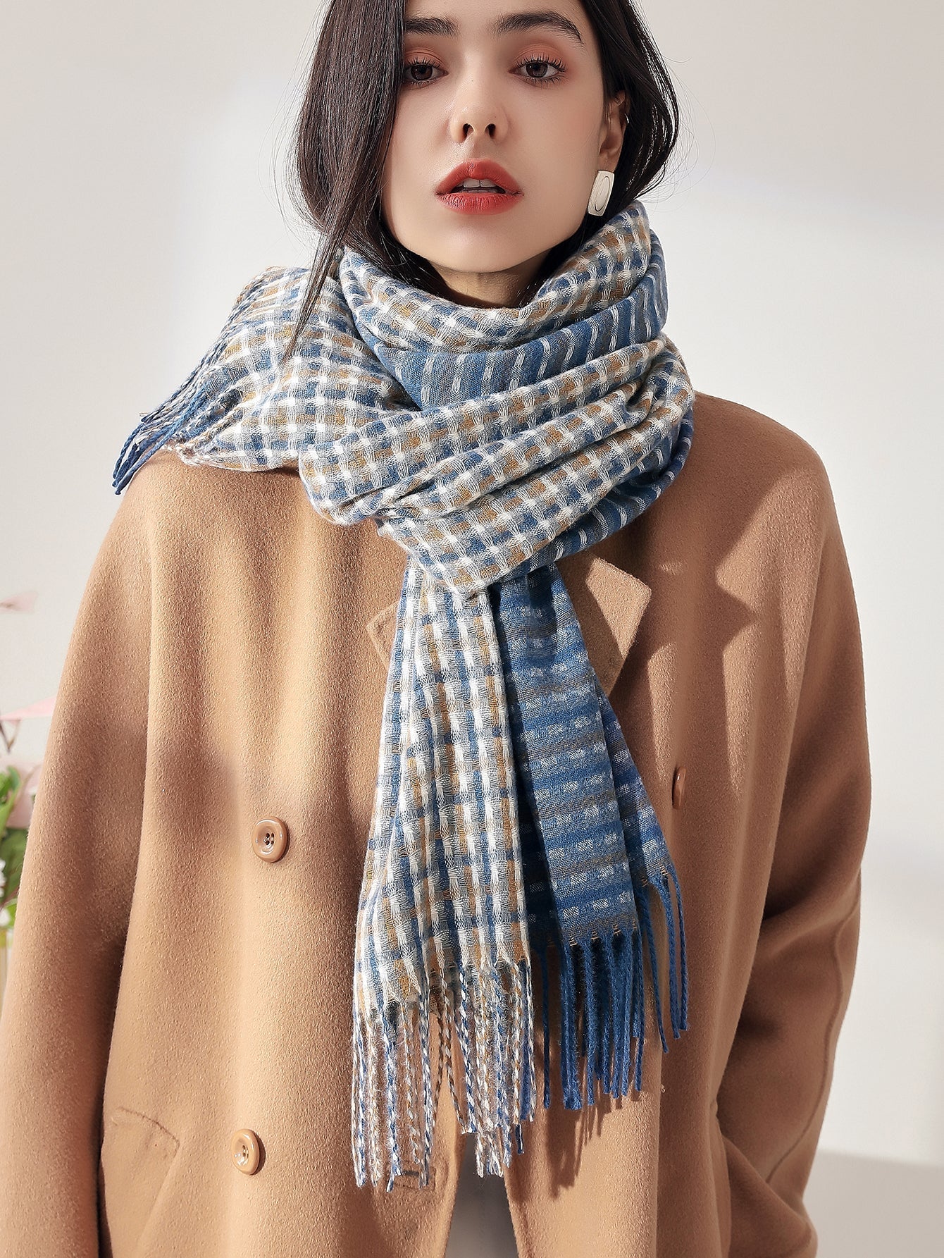 Gingham Fringe Hem Scarf Sai Feel