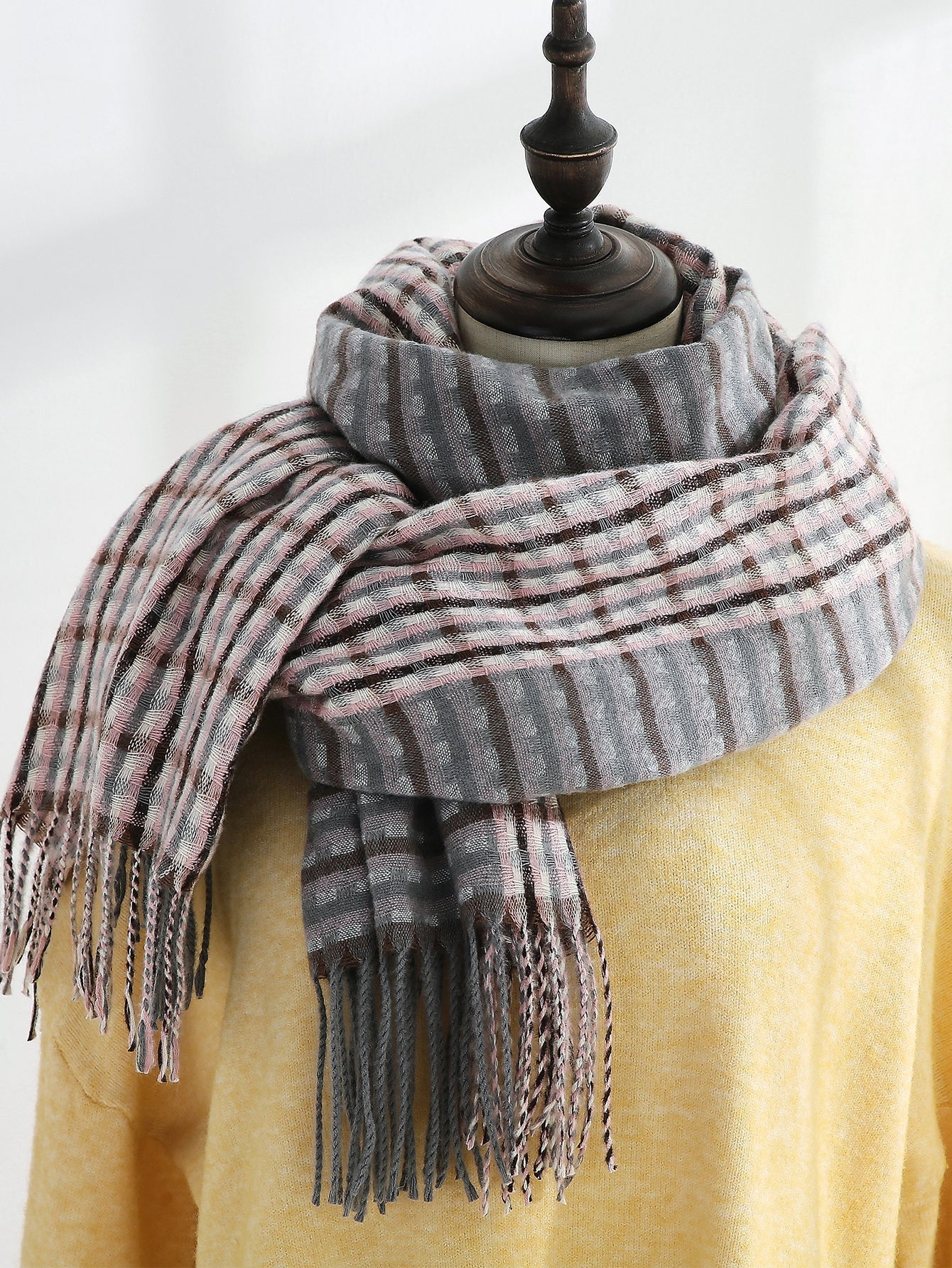 Gingham Fringe Hem Scarf Sai Feel