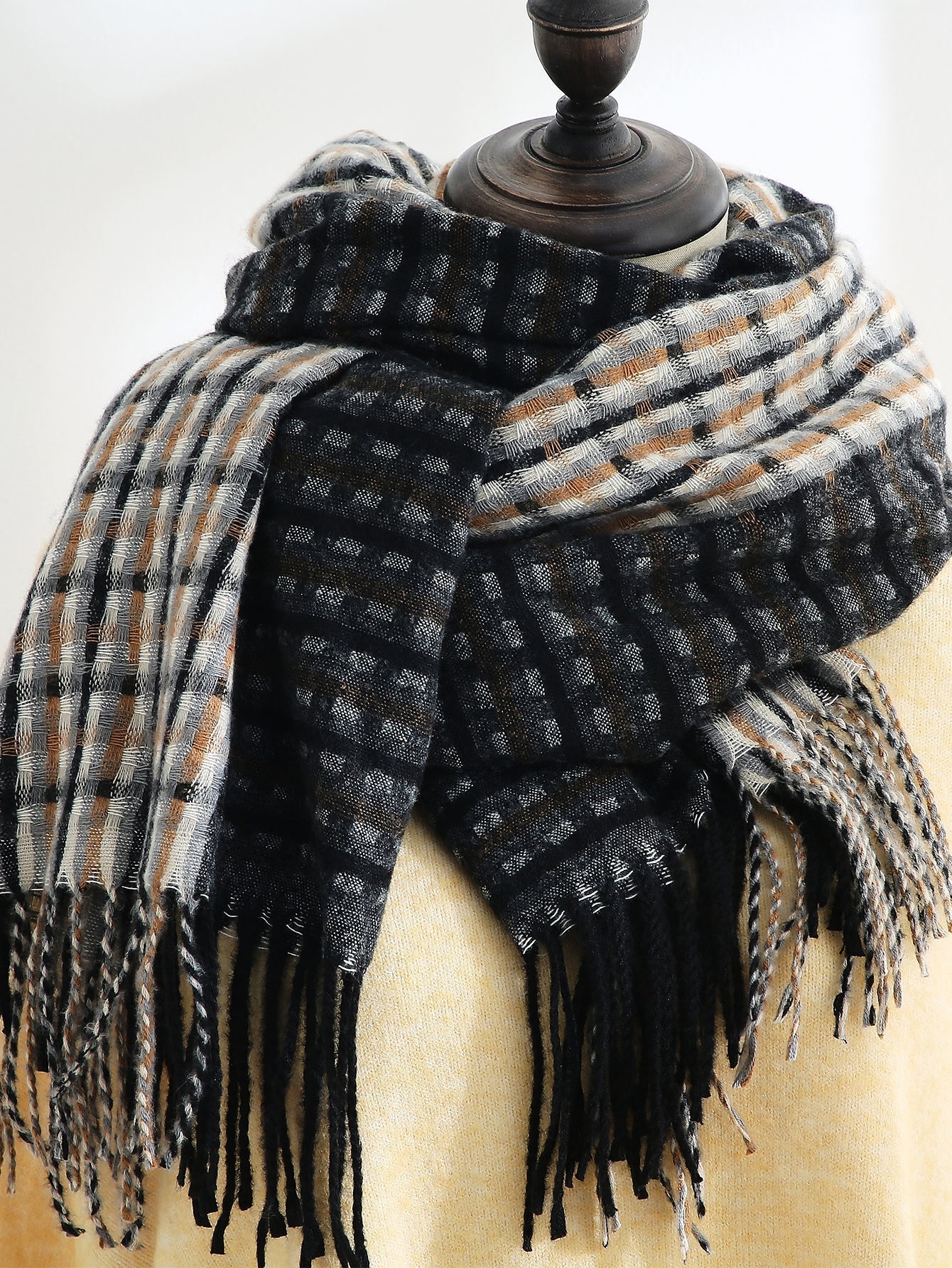 Gingham Fringe Hem Scarf Sai Feel