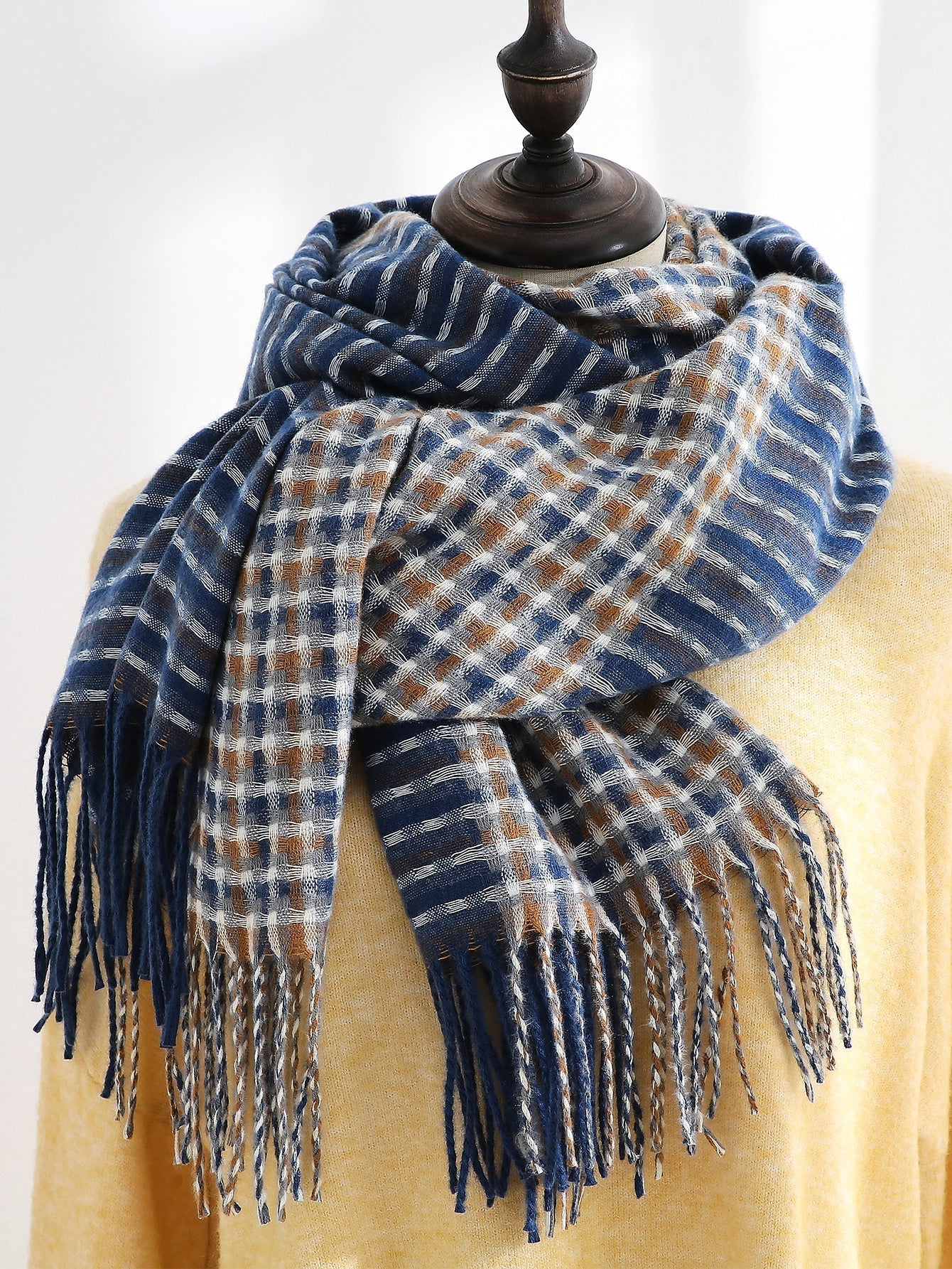 Gingham Fringe Hem Scarf Sai Feel