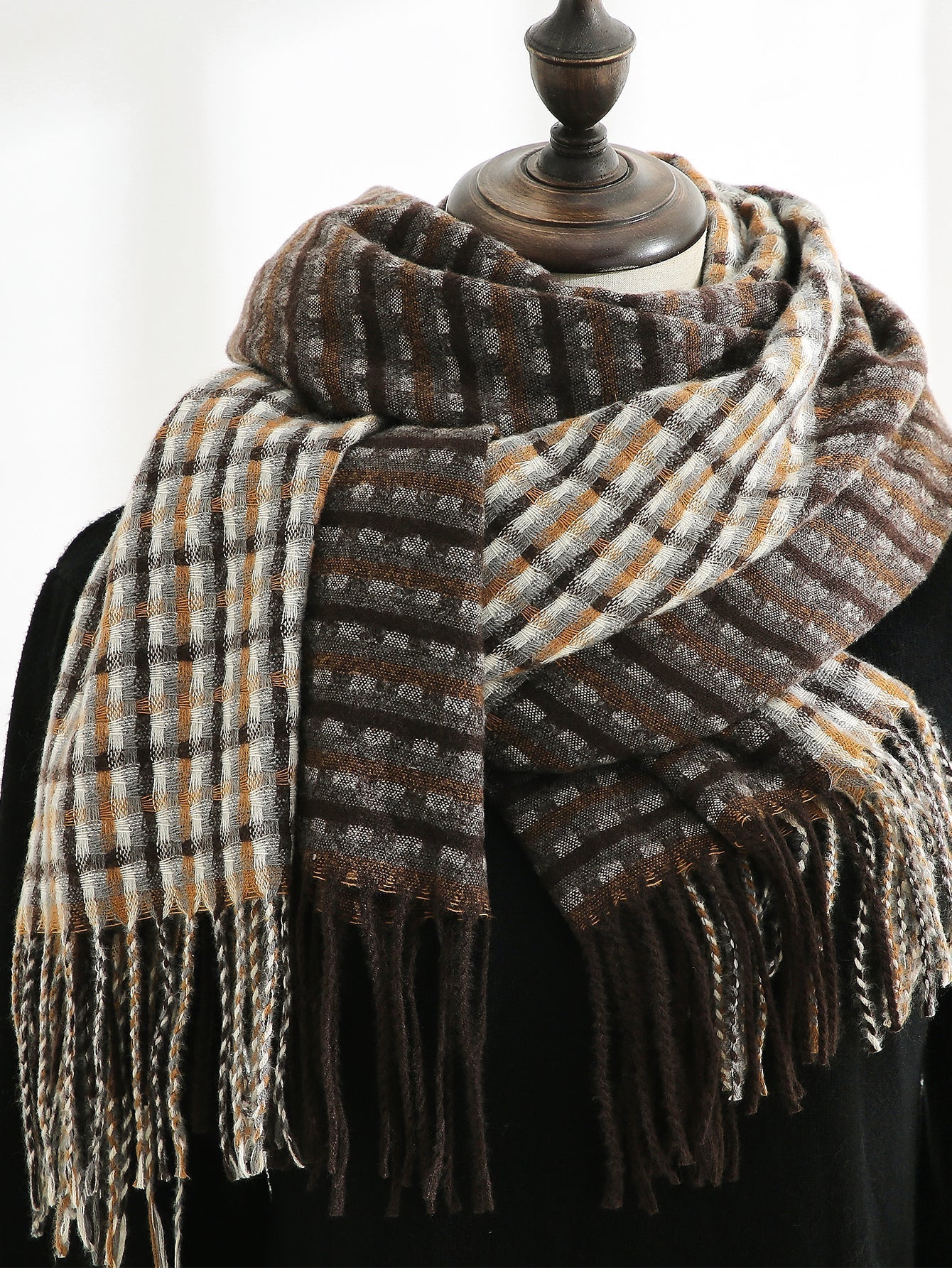 Gingham Fringe Hem Scarf Sai Feel