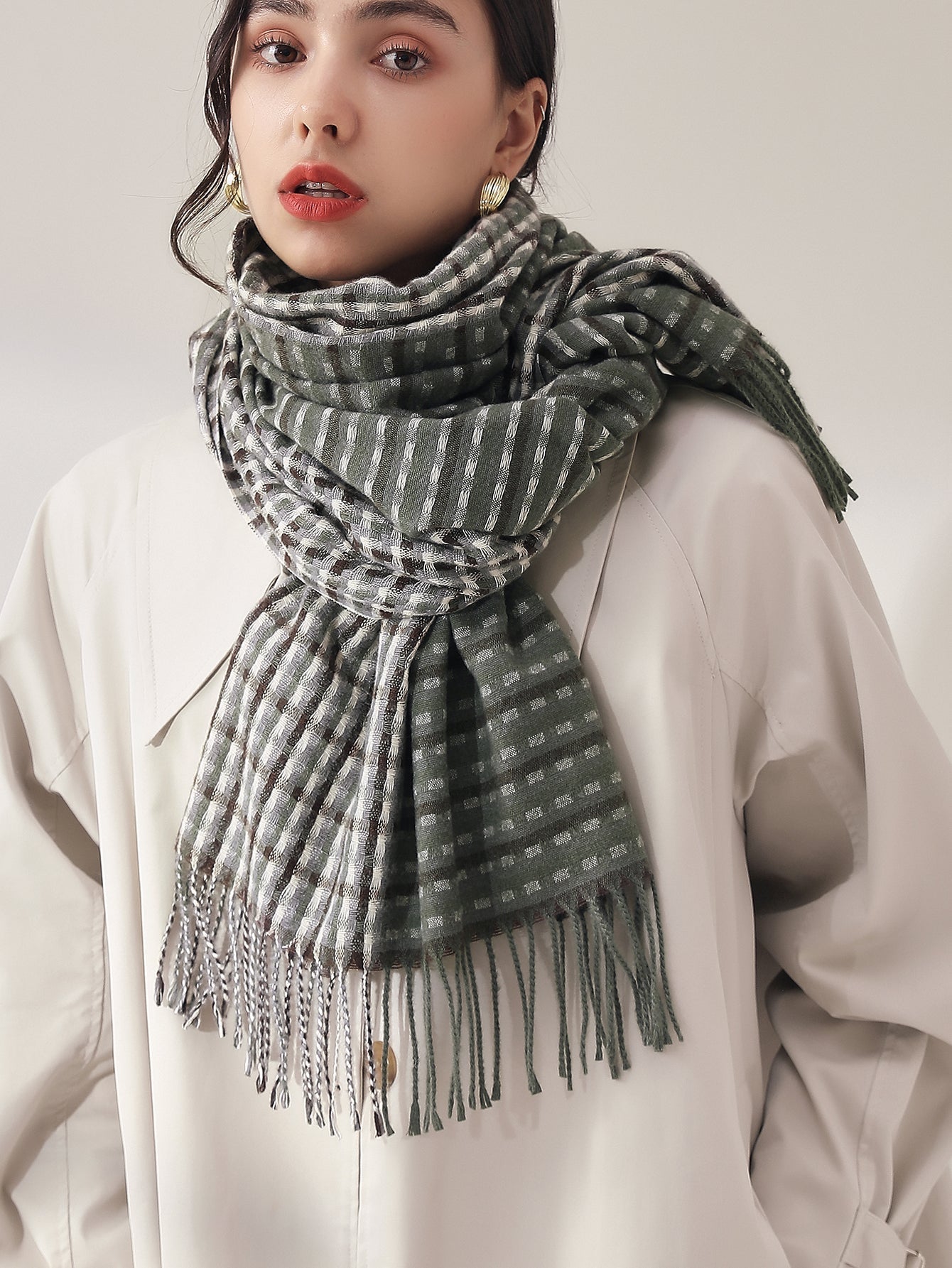 Gingham Fringe Hem Scarf Sai Feel