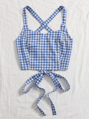 Gingham Lace Up Back Cami Top Sai Feel