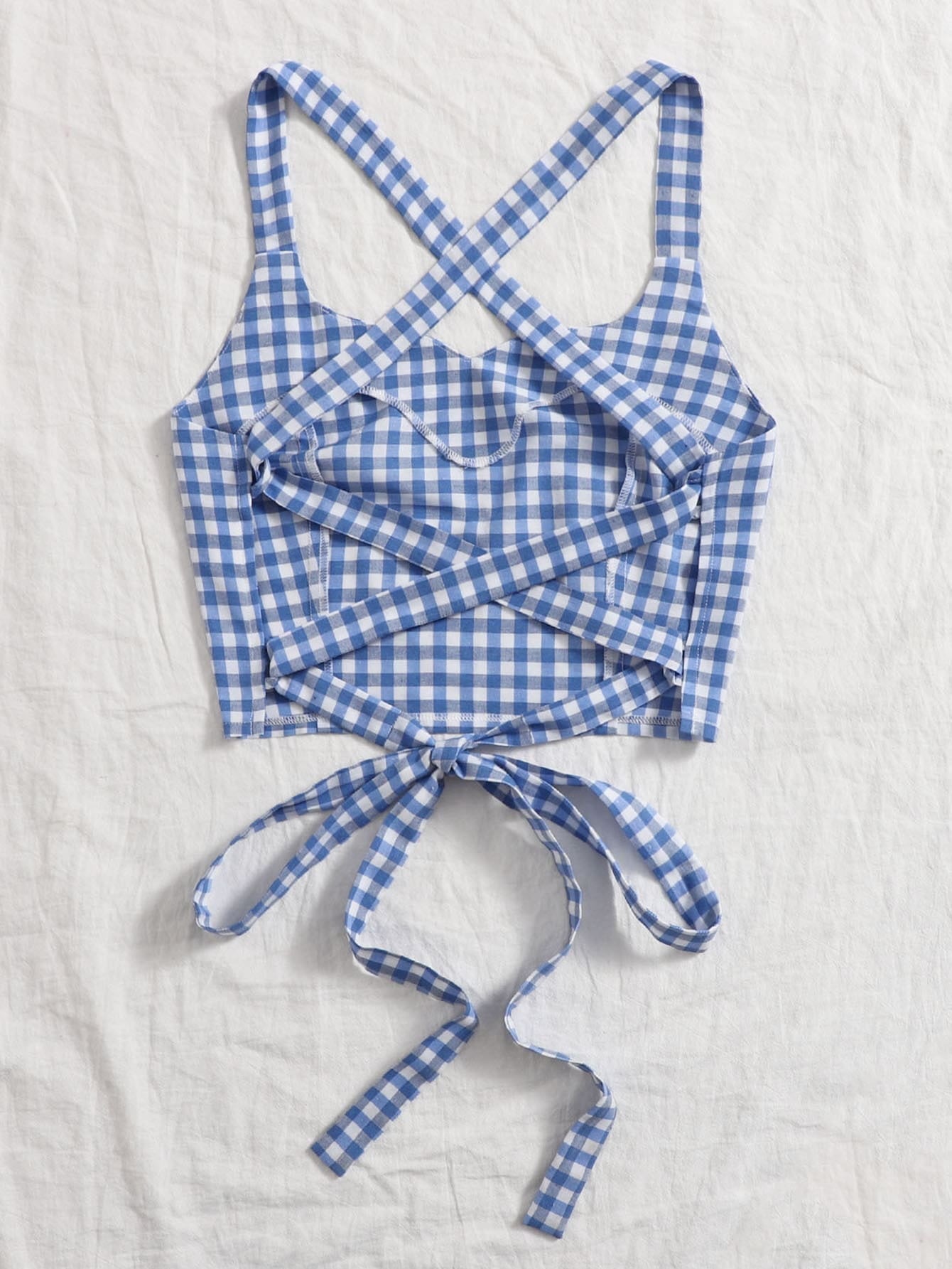 Gingham Lace Up Back Cami Top Sai Feel