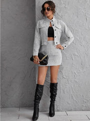 Gingham Single Breasted Crop Blazer & Mini Skirt Set Sai Feel