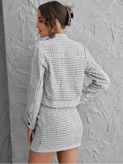 Gingham Single Breasted Crop Blazer & Mini Skirt Set Sai Feel