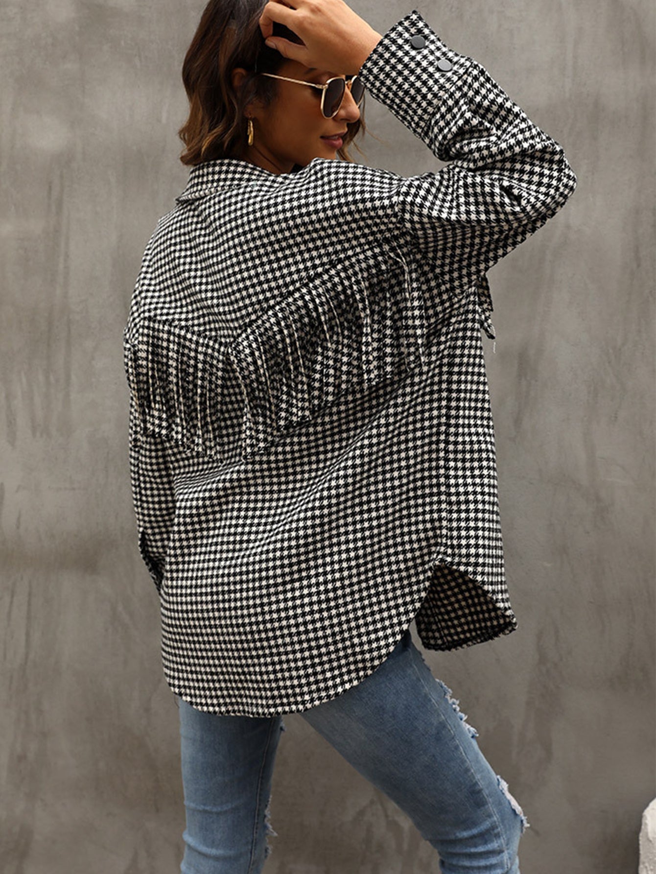 Gingham Tassel Bust Detail Overshirt Coat Sai Feel