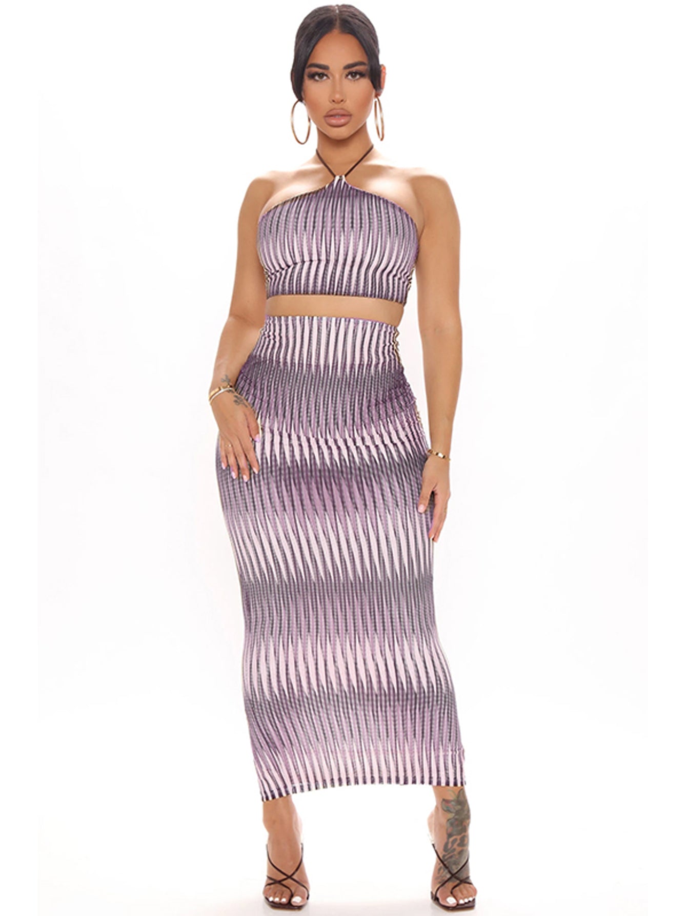 Graphic Crop Halter Top & Bodycon Skirt Sai Feel