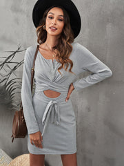 Gray Cut Out Tie Knot Bodycon Mini Dress Sai Feel