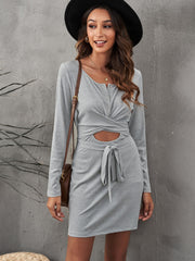 Gray Cut Out Tie Knot Bodycon Mini Dress Sai Feel