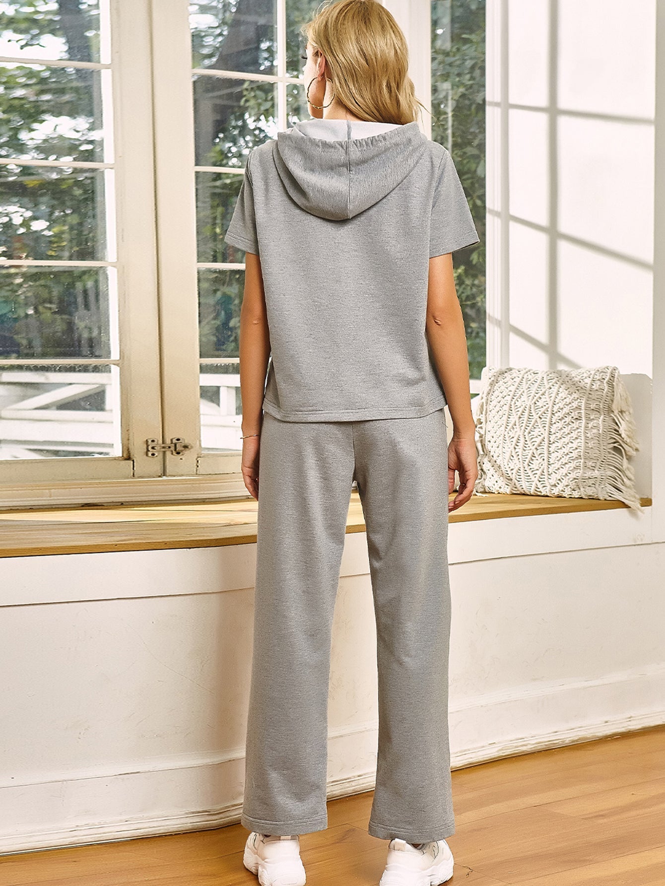 Gray Drawstring Hoodie and Pants Set Sai Feel