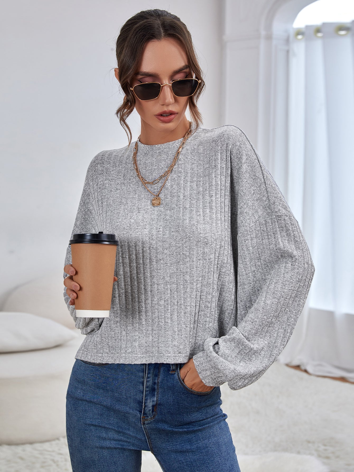 Gray Drop Shoulder Tee Sai Feel