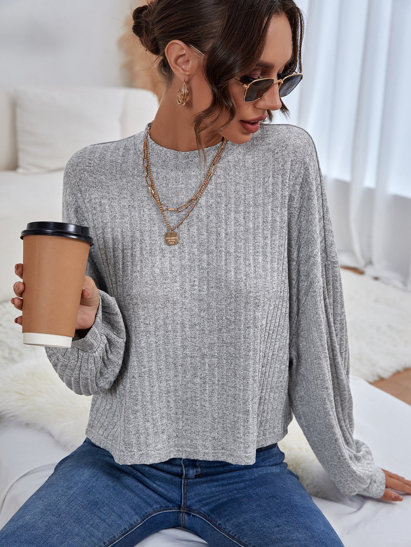 Gray Drop Shoulder Tee Sai Feel