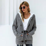 Gray Fur Hood Horn Button Sweater Cardigan Sai Feel