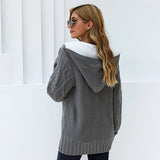 Gray Fur Hood Horn Button Sweater Cardigan Sai Feel