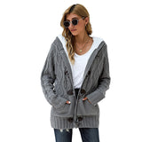 Gray Fur Hood Horn Button Sweater Cardigan Sai Feel