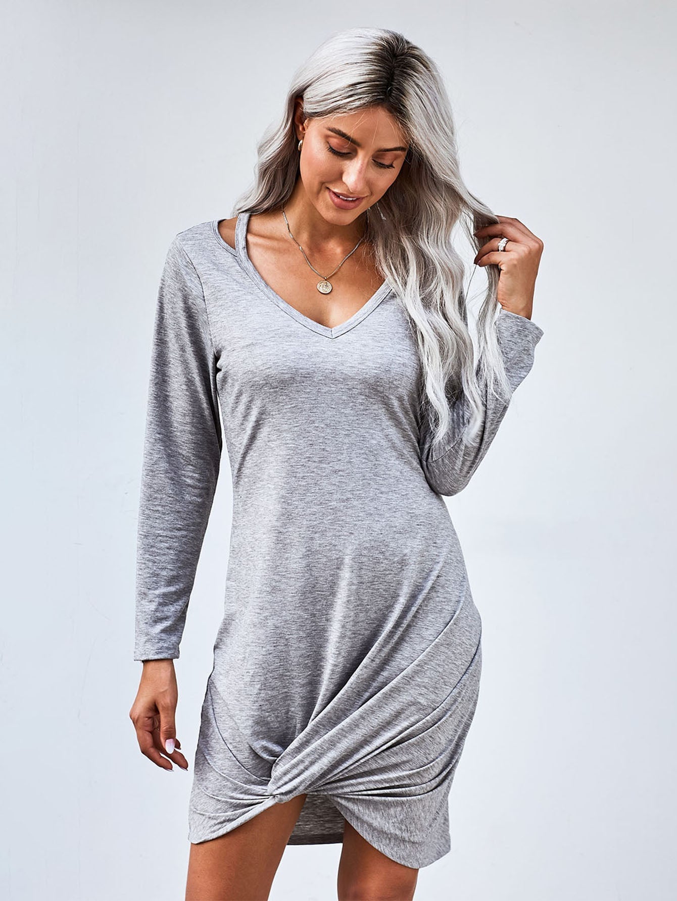 Gray Jersey Twist T-shirt Dress Sai Feel