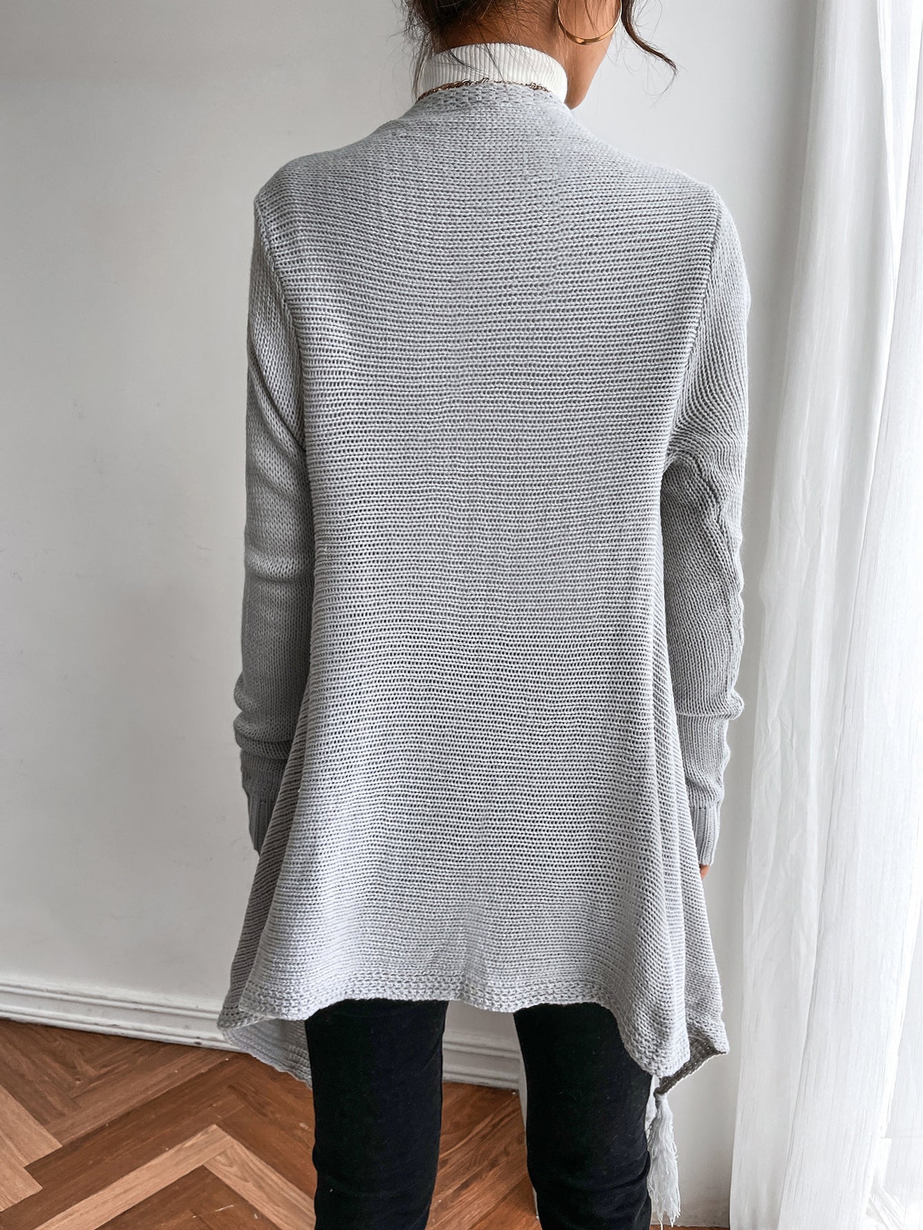 Gray fringed cardigan sweater Sai Feel