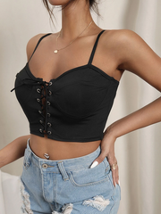 Grommet Lace Up Bustier Crop Cami Top Sai Feel