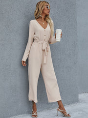 Half Button Belted Jumpsuit Sai Feel