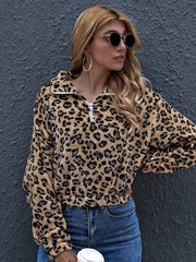 Half Zip Leopard Print Crop Teddy Coat Sai Feel