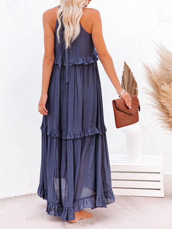 Halter Neck Sleeveless Ruffle Cake Dress Sai Feel