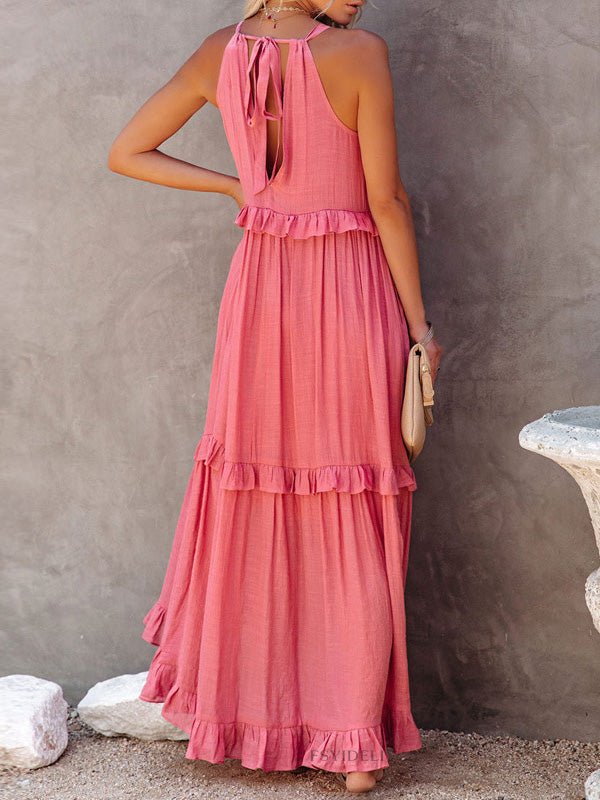 Halter Neck Sleeveless Ruffle Cake Dress Sai Feel