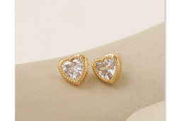 Heart-Shaped Zircon Inlaid Lace Stud Earrings  Love Series Girl Heart Simple All-Match Bright Earrings for Women Sai Feel