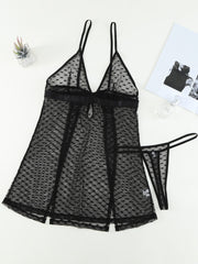 Heart-shape Mesh Cut-out Babydoll with Thong Sai Feel