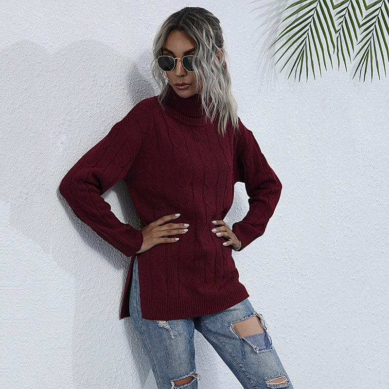 High Neck Long Sleeve Knitted Sweater Women Solid Thicken Autumn Winter Sweater Knitted Pullover Sai Feel