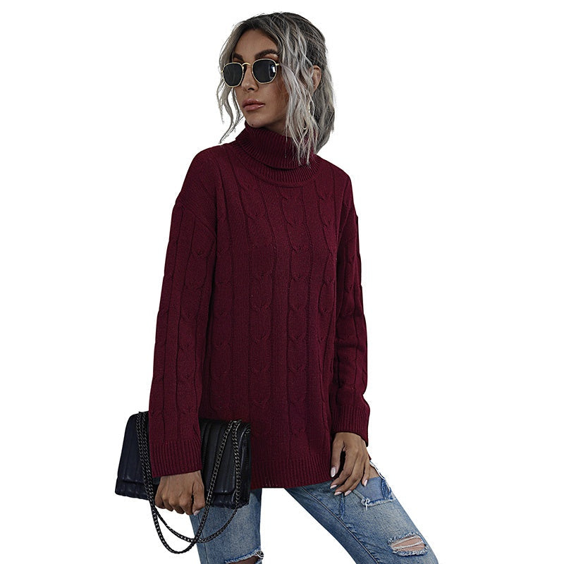 High Neck Long Sleeve Knitted Sweater Women Solid Thicken Autumn Winter Sweater Knitted Pullover Sai Feel