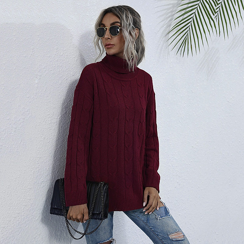 High Neck Long Sleeve Knitted Sweater Women Solid Thicken Autumn Winter Sweater Knitted Pullover Sai Feel