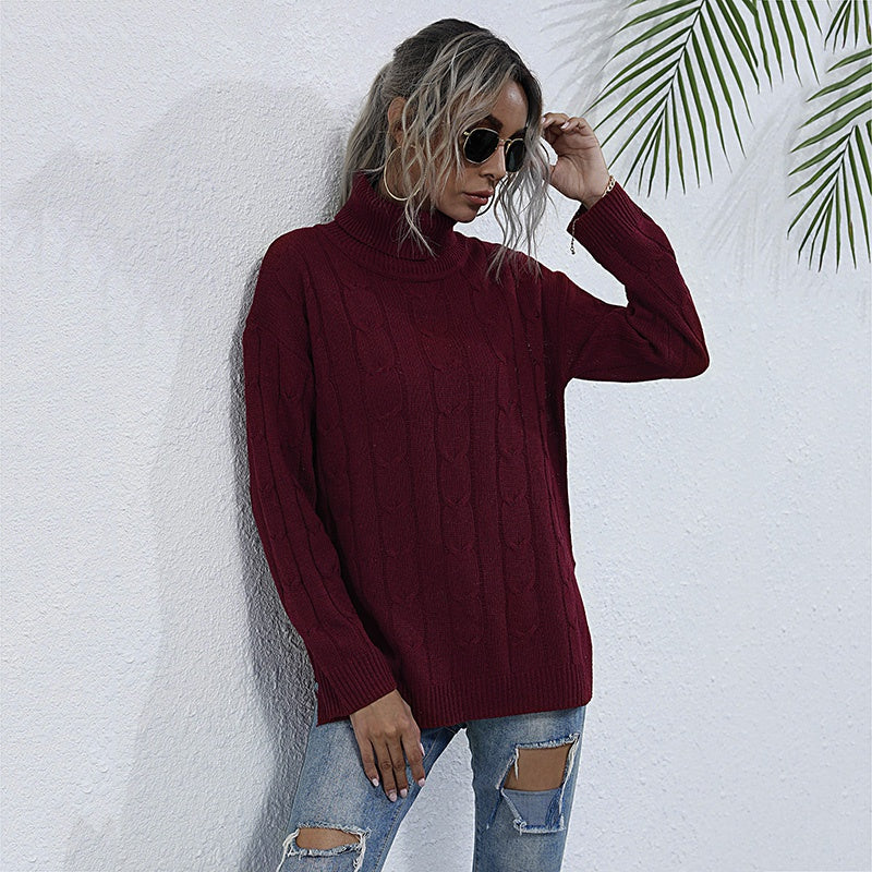High Neck Long Sleeve Knitted Sweater Women Solid Thicken Autumn Winter Sweater Knitted Pullover Sai Feel